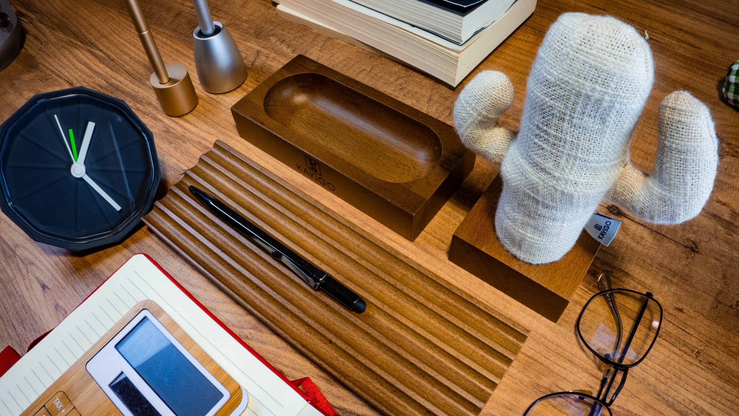 Kayigo-Woody Açık Kahverengi üçlü Ofis Seti Krem Kaktüs-Masaüstü Organizer-4-Milagron.com