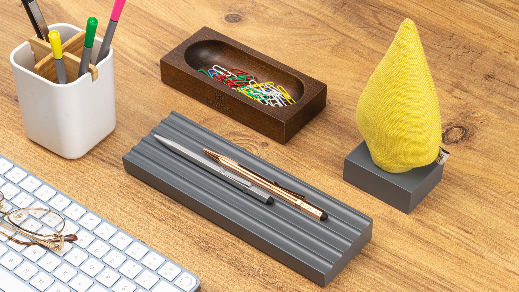 Kayigo-Woody Gri üçlü Ofis Seti Sarı Ladin-Masaüstü Organizer-2-Milagron.com