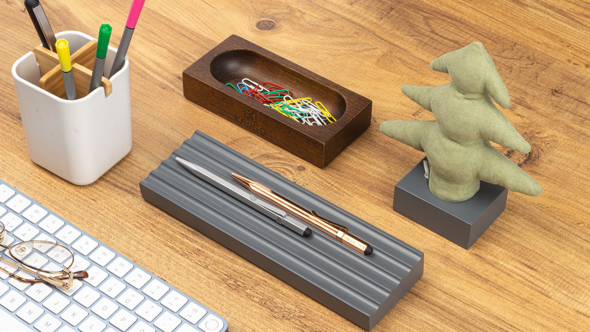 Kayigo-Woody Gri üçlü Ofis Seti Yeşil çam-Masaüstü Organizer-2-Milagron.com