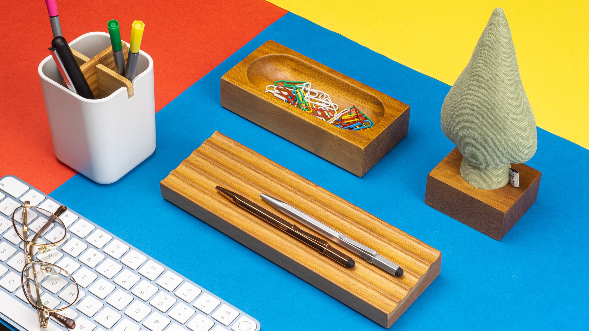 Kayigo-Woody Koyu Ahşap üçlü Ofis Seti Yeşil Selvi-Masaüstü Organizer-3-Milagron.com