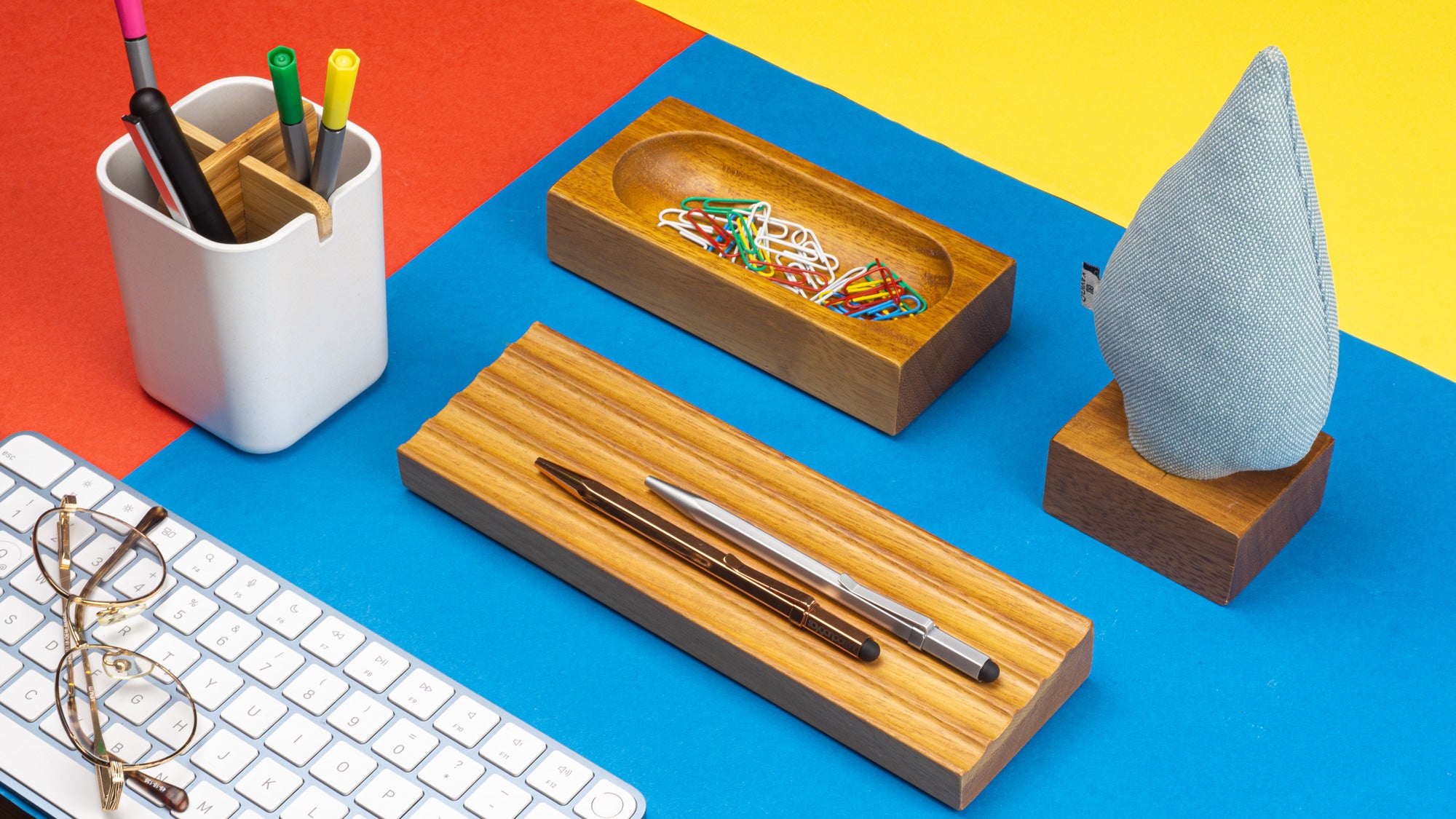 Kayigo-Woody Koyu Kahverengi üçlü Set Mavi Ladin-Masaüstü Organizer-3-Milagron.com