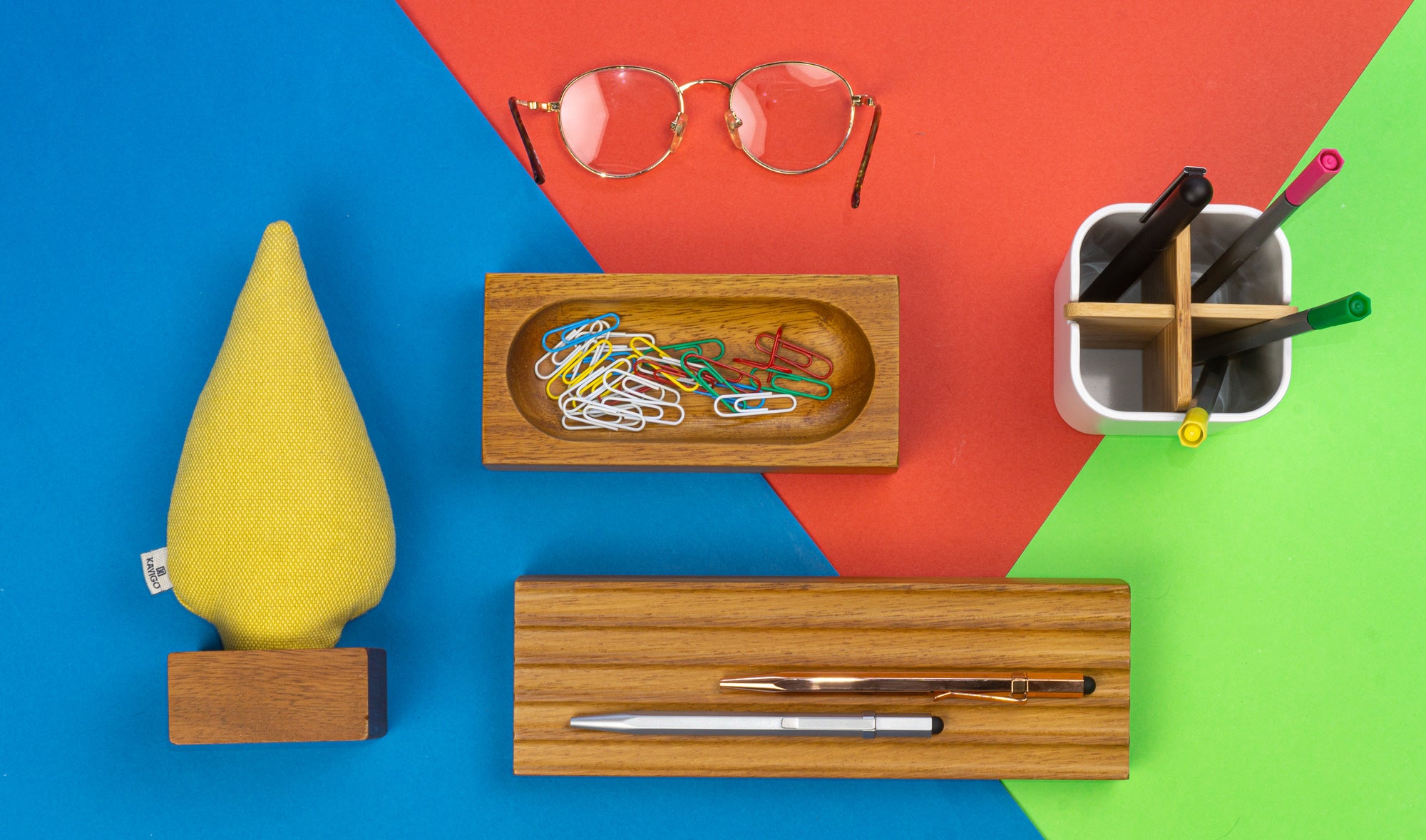 Kayigo-Woody Sarı Ladin üçlü Set İroko Ağacı-Masaüstü Organizer-3-Milagron.com