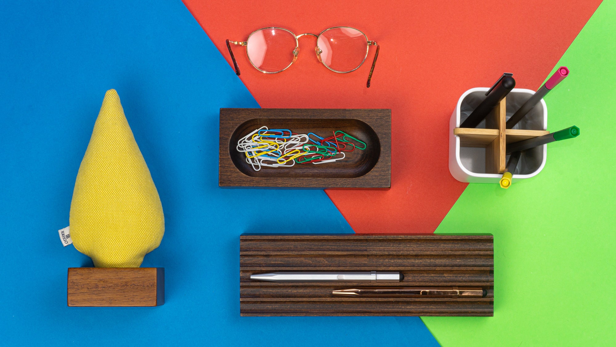 Kayigo-Woody Sarı Ladin üçlü Set-Masaüstü Organizer-3-Milagron.com