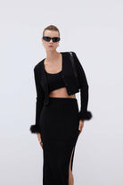 Mozto-SORUNLU - Faye Black Feathered Cardigan-Kazak & Triko-2-Milagron.com