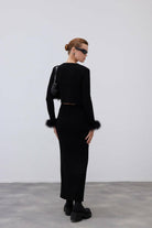 Mozto-SORUNLU - Faye Black Feathered Cardigan-Kazak & Triko-4-Milagron.com