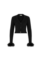 Mozto-SORUNLU - Faye Black Feathered Cardigan-Kazak & Triko-5-Milagron.com