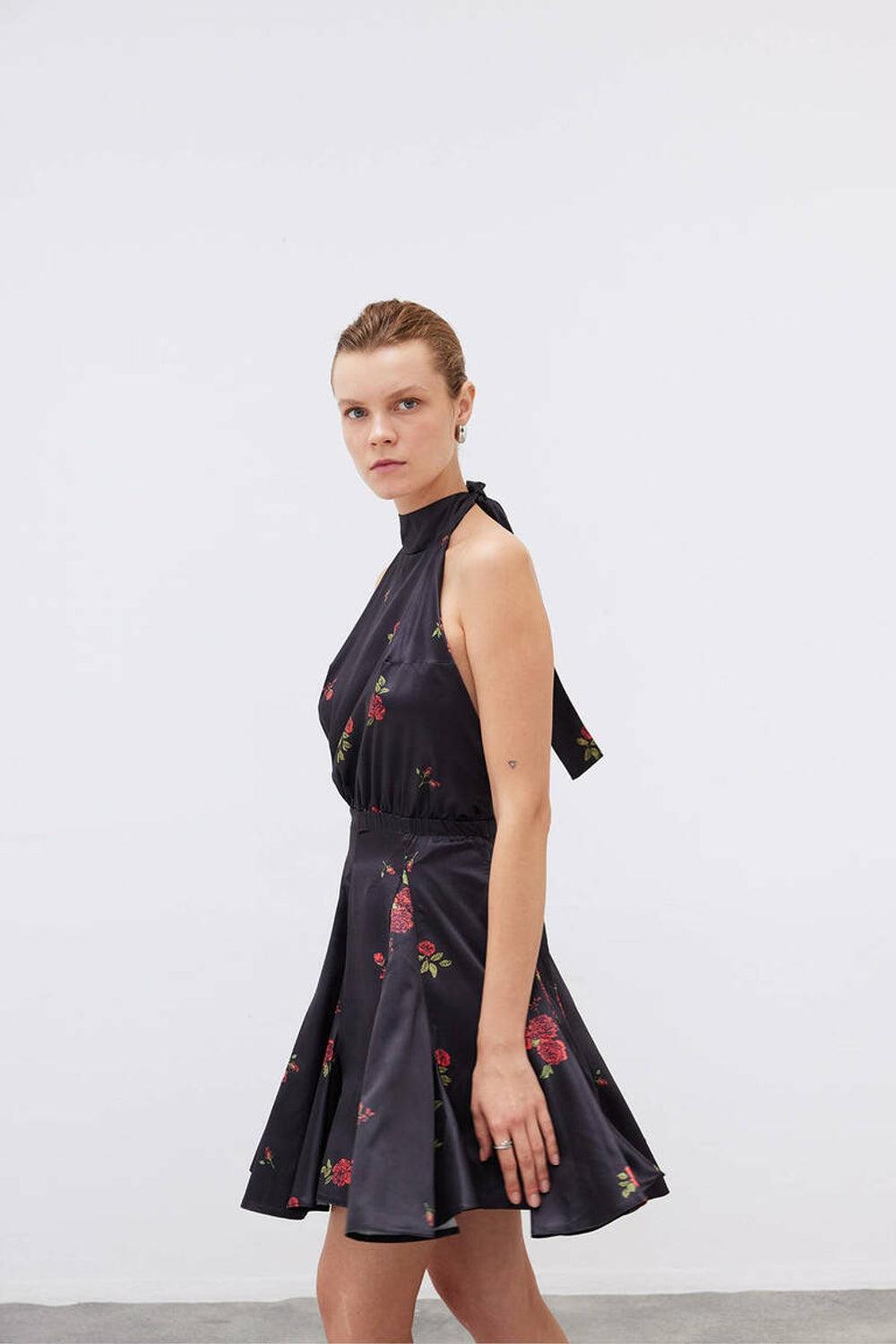 Mozto-SORUNLU - Layla Rose Printed Satin Mini Dress-Elbise-3-Milagron.com