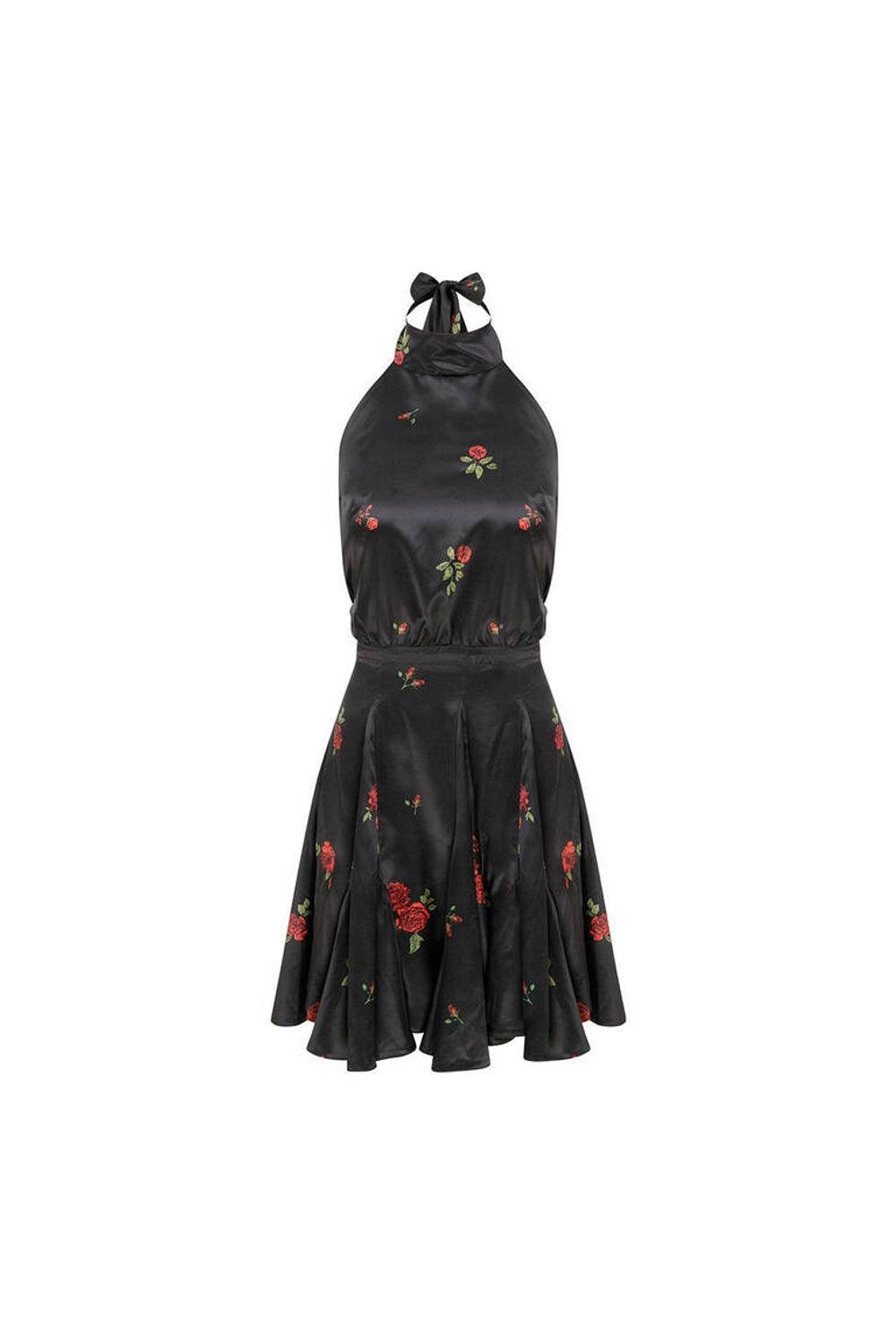 Mozto-SORUNLU - Layla Rose Printed Satin Mini Dress-Elbise-5-Milagron.com