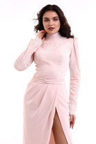 Silk Parade-İpek Pudra Rengi Gece Elbisesi-Elbise-2-Milagron.com