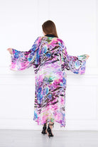 Silk Parade-Saf İpek Lila Desenli Yakma Şifon Kimono-Kimono-3-Milagron.com