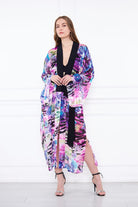 Silk Parade-Saf İpek Lila Desenli Yakma Şifon Kimono-Kimono-5-Milagron.com