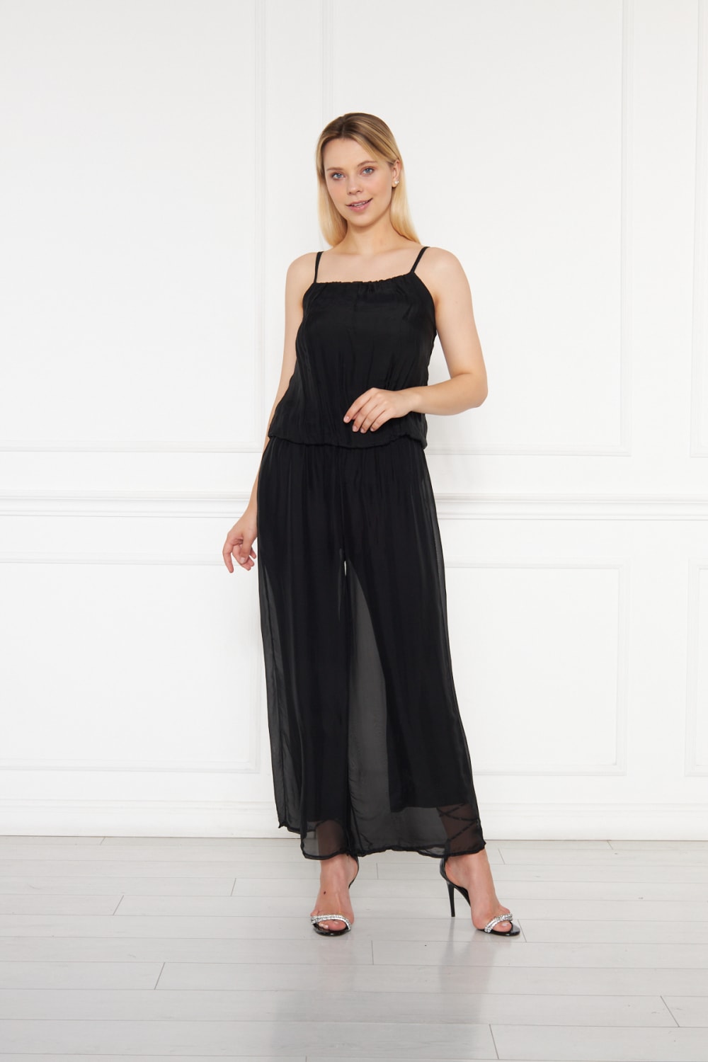 Silk Parade-Saf İpek Şİfon Siyah Tulum-Tulum-3-Milagron.com