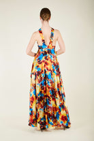 Silk Parade-Saf İpek Saten Kırmızı Desenli Gece Elbisesi-Elbise-4-Milagron.com