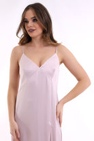 Silk Parade-Saf İpek Saten Pudra Pembesi Gece Elbisesi-Elbise-3-Milagron.com