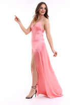 Silk Parade-Saf İpek Saten Somon Rengi Gece Elbisesi-Elbise-1-Milagron.com