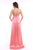 Silk Parade-Saf İpek Saten Somon Rengi Gece Elbisesi-Elbise-2-Milagron.com