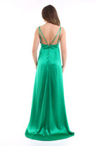 Silk Parade-Saf İpek Saten Yeşil Gece Elbisesi-Elbise-3-Milagron.com