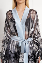 Silk Parade-Saf İpek Yakma Şifon Sİyah Beyaz Desenli Kimono-Kimono-2-Milagron.com