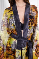 Silk Parade-Saf İpek Yakma Şifon Sarı Desenli Kimono-Kimono-1-Milagron.com