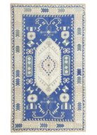 Soho Antiq-Buget İlkel Desenli El Dokuma Mavi Yün Halı 139x238 Cm-Halı-1-Milagron.com