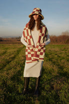 Wayt-Cosmic Distortion Kahve & Sarı Dama Desenli Cepli Şişme Atkı-Şal & Fular-4-Milagron.com