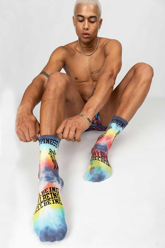 Paul Kenzie | Smile Dye Unisex Batik Desenli Dikişsiz Tenis Çorap - Happiness 2 | Milagron